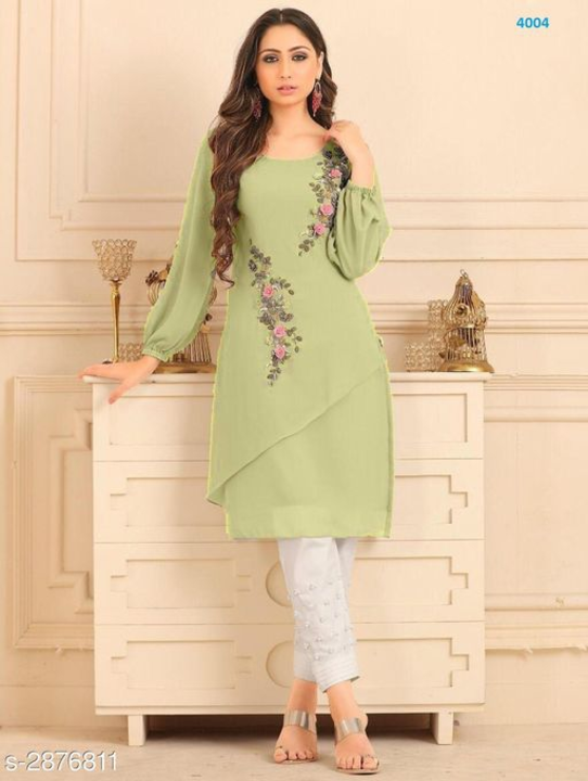 Women Georgette layered kurta with pants uploaded by All in one roof on 6/14/2022