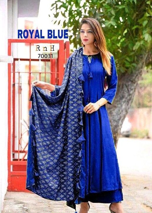 Post image Women Solid Rayon Kurta Set with Palazzos
Fabric: Kurti- Rayon, Palazzo- Rayon, Dupatta- Rayon
Sleeves: 3/4 Sleeves Are Included
Size: Kurti- M- 38 in, L- 40 in, XL- 42 in
        Palazzo- Up To 34 in (Free Size)
Length: Kurti- Up To 48 in
            Palazzo- Up To 40 in
            Dupatta-  2 mtr
Description: It Has 1 Piece Of Kurti &amp; 1 Piece Of Palazzo &amp; 1 Piece Of Dupatta
Work: Kurti &amp; Palazzo- Solid
          Dupatta- Printed &amp; Tassel