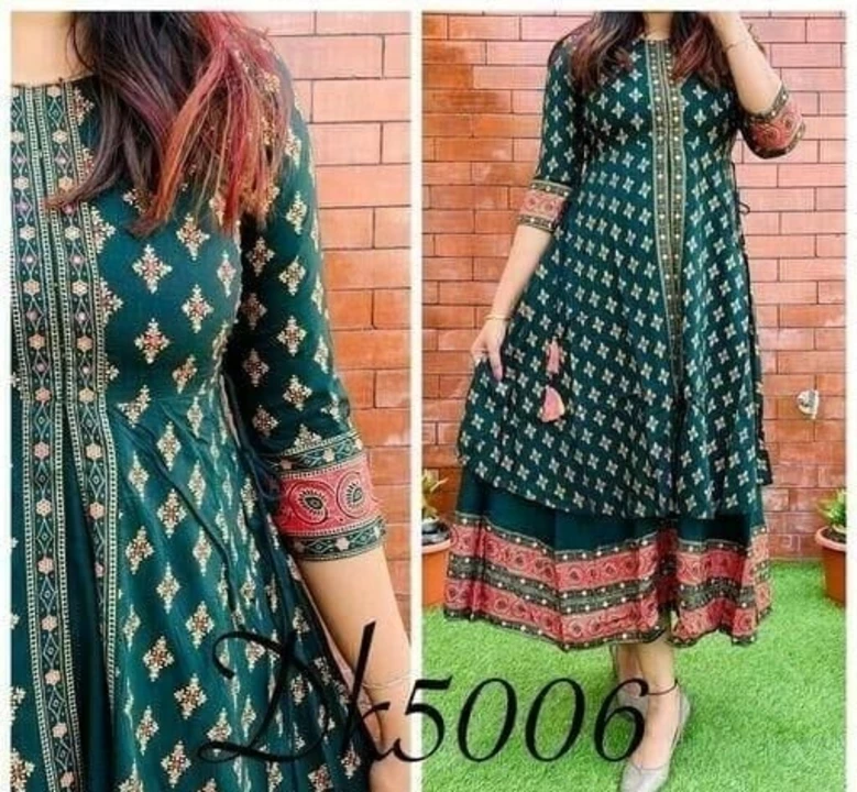 RAYON BEAUTIFUL PRINTED PREETY LOOK INNER OUTER STYLE LONG ANARKALI KURTA uploaded by business on 6/15/2022