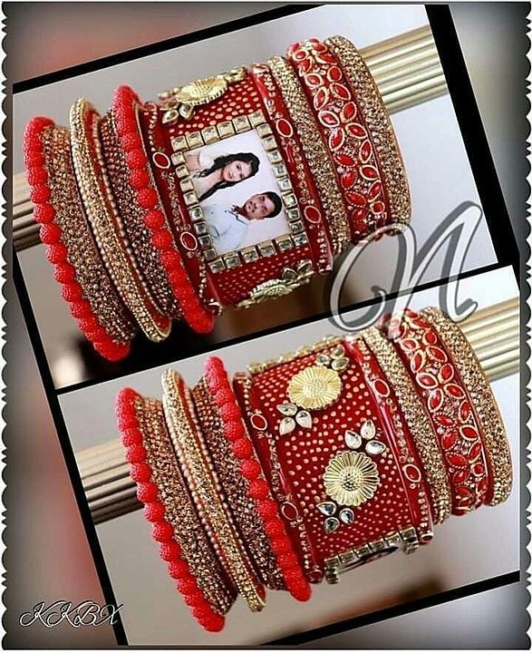 Post image Designer  Special Photo Chura.

Price - 1600/- free shipping

Size 2.4 2.6 2.8 
Material - kundan work and hand printing on acrylic plastic base and heavy metal figure.
Total bangles - 9*2=18