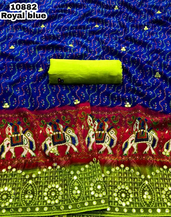 Chiffon patola bandani print with embroidery & foil mirror work  uploaded by Dt Brands  on 6/15/2022