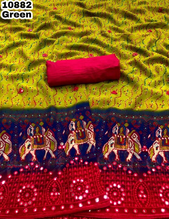 Chiffon patola bandani print with embroidery & foil mirror work  uploaded by Dt Brands  on 6/15/2022