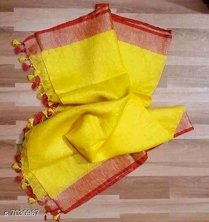 PURE LINEN LINEN SAREE WITH RED BORDER 
SHIPPING FREE uploaded by business on 11/3/2020