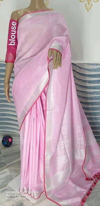 Pure linen linen SAREE WITH PINK BORDER uploaded by business on 11/3/2020