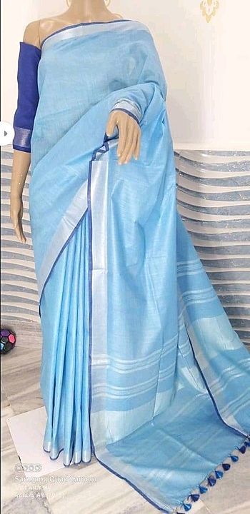 PURE LINEN LINEN SAREE WITH BLUE BORDERS uploaded by business on 11/3/2020
