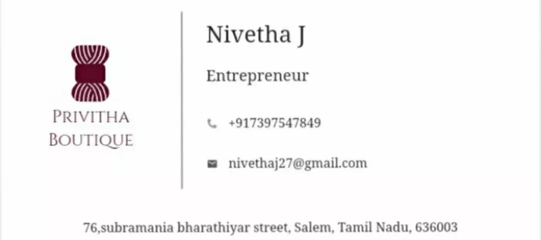 Visiting card store images of Privitha Boutique 