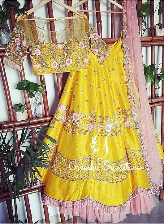 Yellow Colored Party Wear Pieach Colored Duppatta Lehengha Choli With Embrodariy Work -LC262 uploaded by Lehengawala. In on 11/3/2020