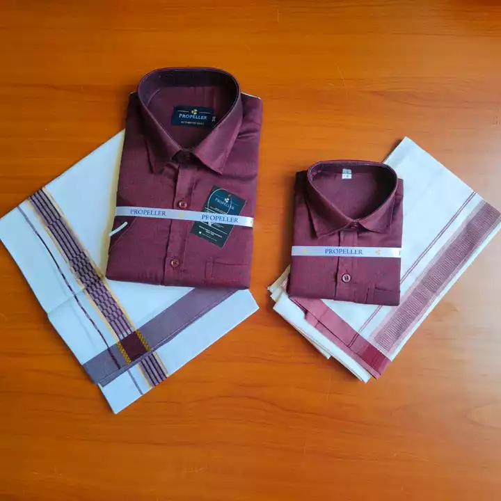 Post image Traditional father and son set 🎉🎉
For men --&gt; Cotton  slub shirt 👔and matching color fancy Dhothi and only half sleeveFor kids --&gt; cotton slub  shirt and matching color fancy DhothI 🎊🎊 - only half sleeveSame color matching setSizes available : S,M,L,XL AND XXLFor kids sizes 0-10years
Father and son wear same color dress on their special occasions to make as special moment 🎊🎉🎉🎈🎇
"" LIKE FATHER LIKE SON"""
Limited stock 🔥🔥🔥
Hurry up 🏃🏃
Book your orders 🎉🎉🎉
*🥳Price : 1100 free shipping🥳*