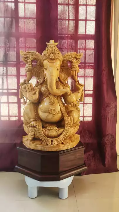 Whitewood Ganesh sitting 12" uploaded by SriAswathy arts on 6/17/2022