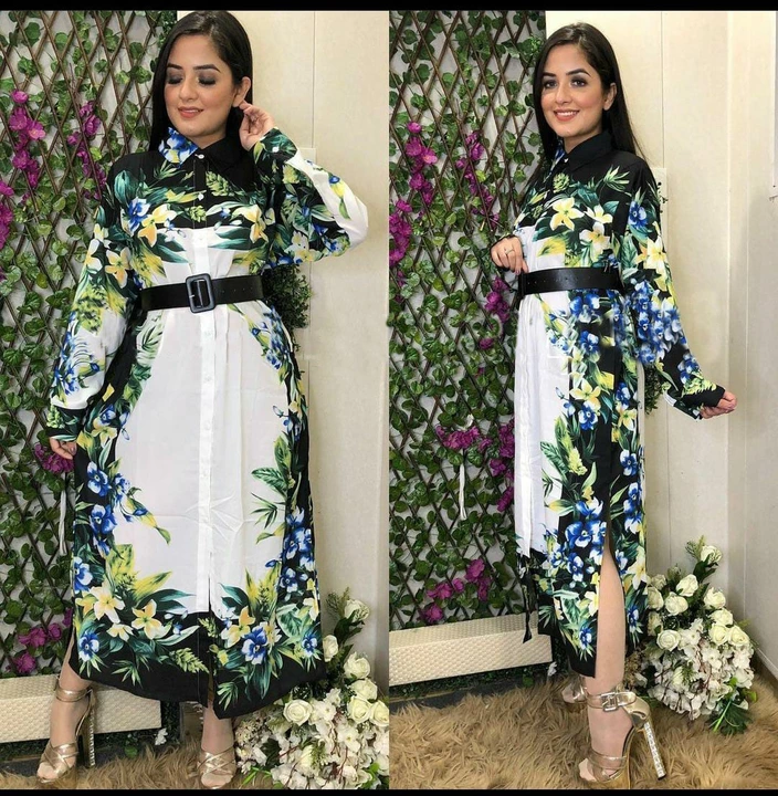 👍
Long printed dress 👍
With belt 🤩
Size free upto 36 38 40  uploaded by business on 6/18/2022