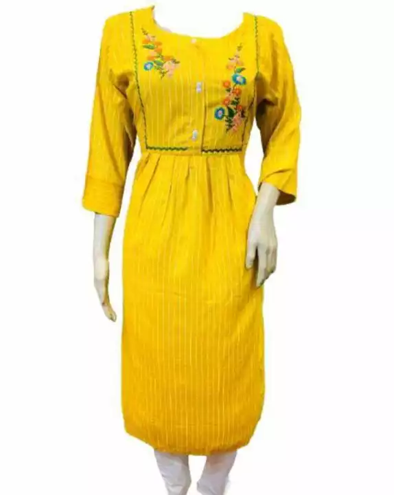 Yellow embroidary cotton kurti plazzo set uploaded by business on 6/19/2022