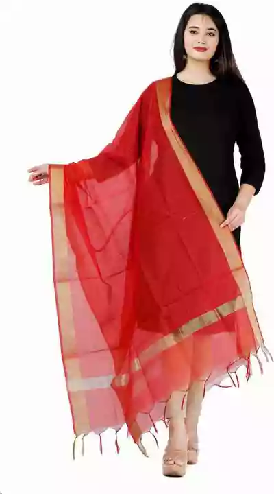 Red color chanderi dupatta with golden zari border uploaded by business on 6/19/2022