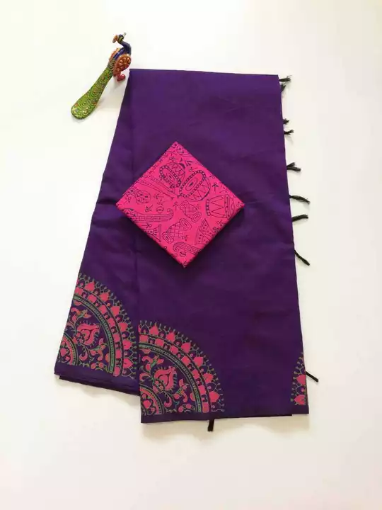 Post image Southcottonmix block printed saree with self and contrast at RS 999