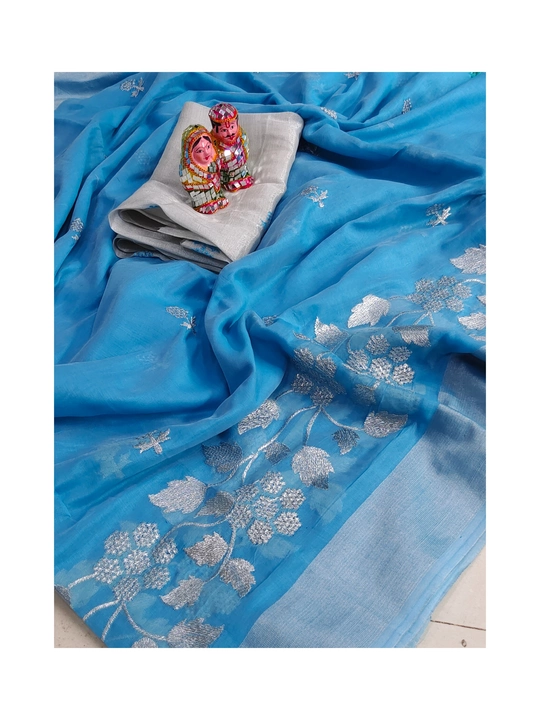 Lilen Cotton Saree With Silver Embroidery Work uploaded by business on 6/19/2022