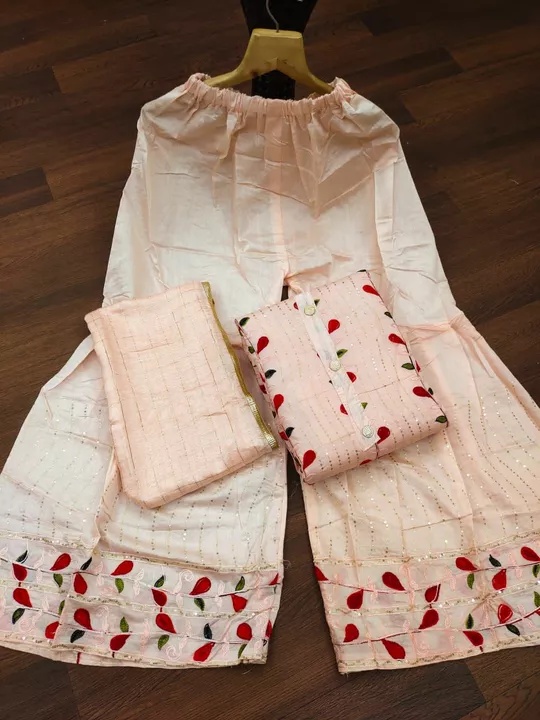 Disable cotton sequence with embroidery work top and Palazzo.and cotton check dopatta uploaded by M/S SUNDARBAN ONLINE on 6/20/2022