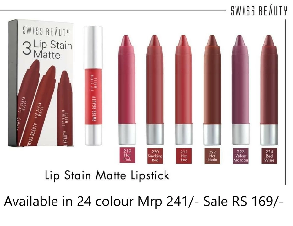 Swiss beauty lipstick 24 shades  uploaded by Anuraj stationers on 6/21/2022