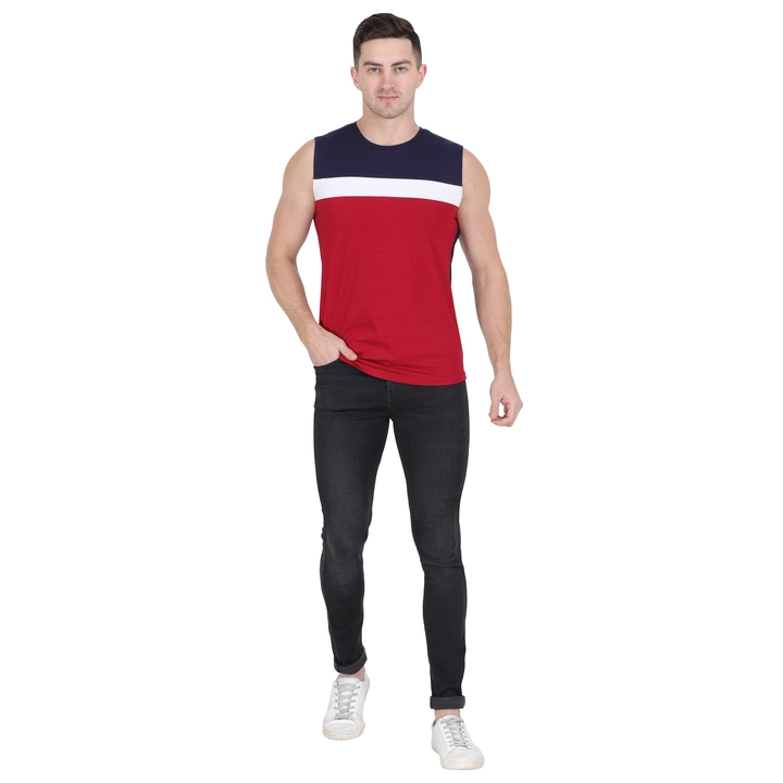 Styvibe Men Maroon Color Block Round Neck Sleeveless Vest T-shirt uploaded by business on 6/21/2022