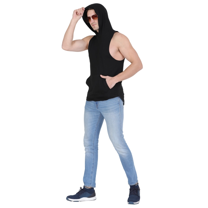 Styvibe Men Black Hooded Sleeveless Vest T-shirt uploaded by Styvibe Fashion LLP on 6/21/2022
