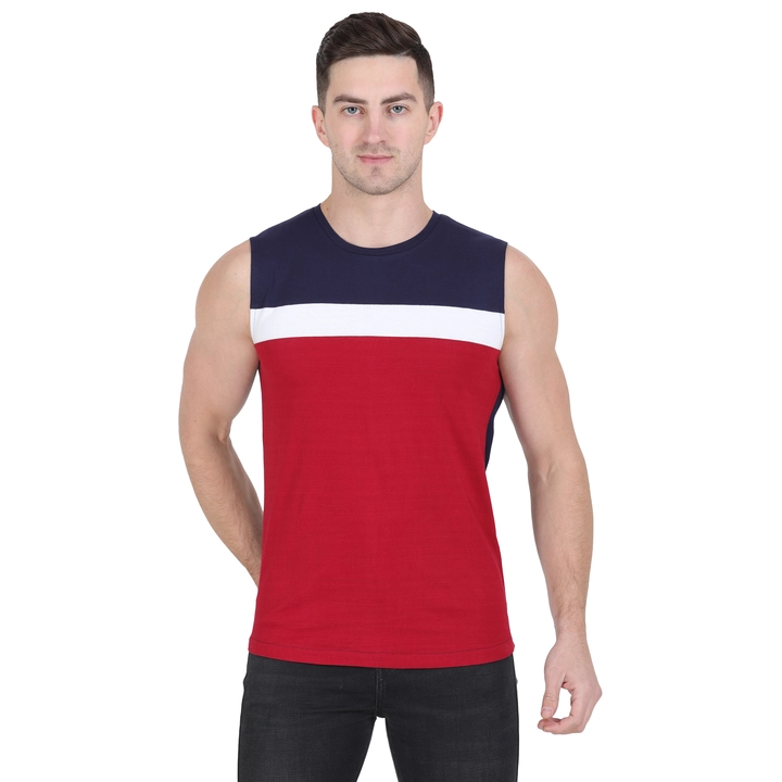 Styvibe Men Maroon Color Block Round Neck Sleeveless Vest T-shirt uploaded by Styvibe Fashion LLP on 6/21/2022