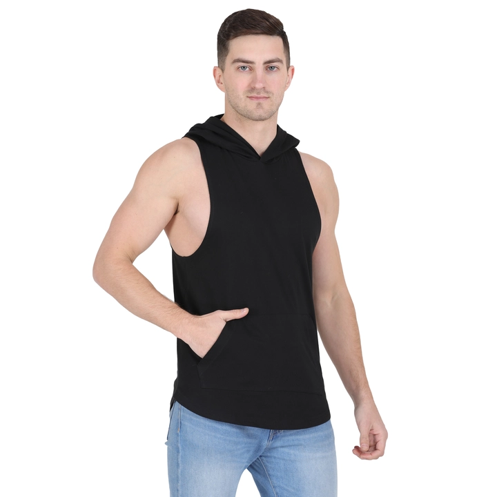 Styvibe Men Black Hooded Sleeveless Vest T-shirt uploaded by Styvibe Fashion LLP on 6/21/2022