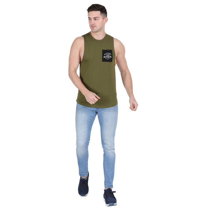 Styvibe Men Olive Green With Printed Patch Pocket Round Neck Sleeveless Vest T-shirt uploaded by Styvibe Fashion LLP on 6/21/2022