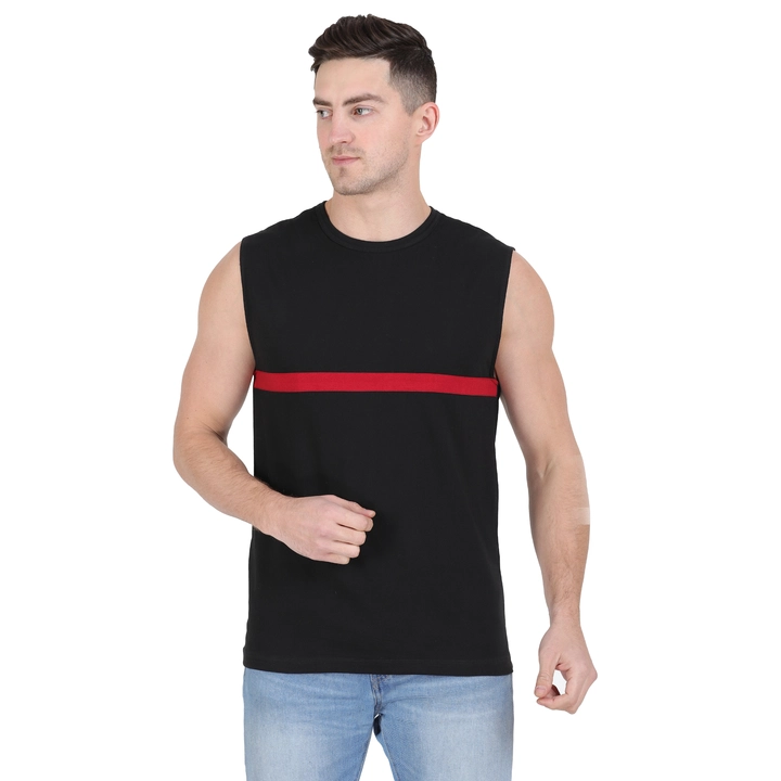 Styvibe Men Black With Contrast Detail Round Neck Sleeveless Vest T-shirt  uploaded by business on 6/21/2022