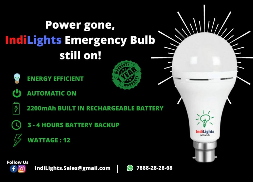 Post image 12 Watt Rechargeable LED Inverter Bulb with premium driver and 2000mAh Battery.We can print your brand logo on the bulb and the box. *No need to pay GST.*