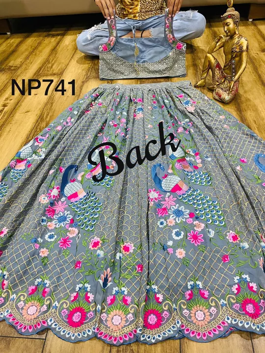 Post image *NP*NP741
Premium 3 pc lehenga ( crop top skirt and dupatta)Fabric : Goergette 
With heavy embroidery all over on skirt front and back..With crop top with heavy cheena work n embroidery front and back..Paired up with net dupatta with lacing..
Sizes 40 42
MRP 2699 Freeship 

*Do not accept without NP kurtis sticker*