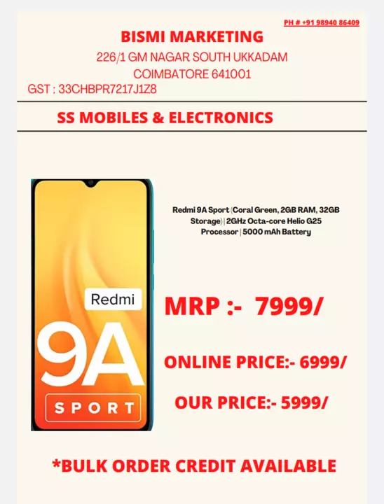 Redmi 9A Sports uploaded by Bismi marketing on 6/23/2022