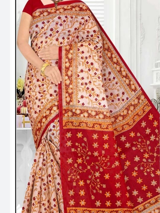 Printed cotton saree with BP uploaded by ALAANS TEXTILE on 6/23/2022