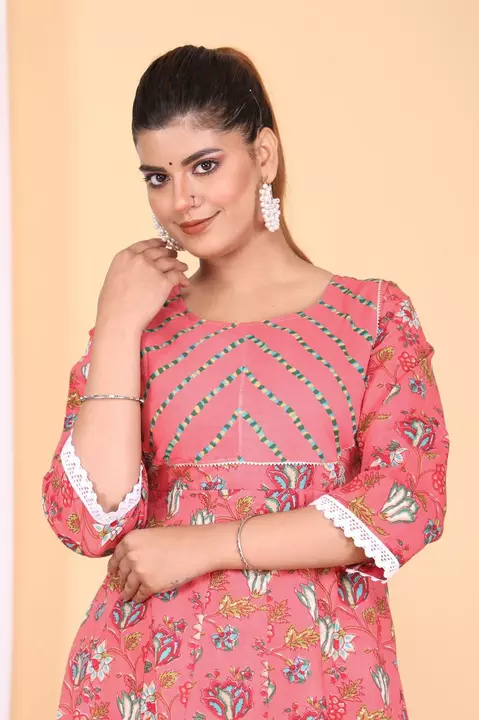Beautiful Design with heavy designer lace work on yoke and sleeves 
Kurti with Pant 
Kurti  uploaded by business on 6/24/2022