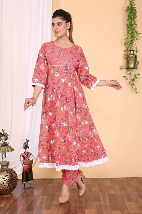 Beautiful Design with heavy designer lace work on yoke and sleeves 
Kurti with Pant 
Kurti uploaded by business on 6/24/2022