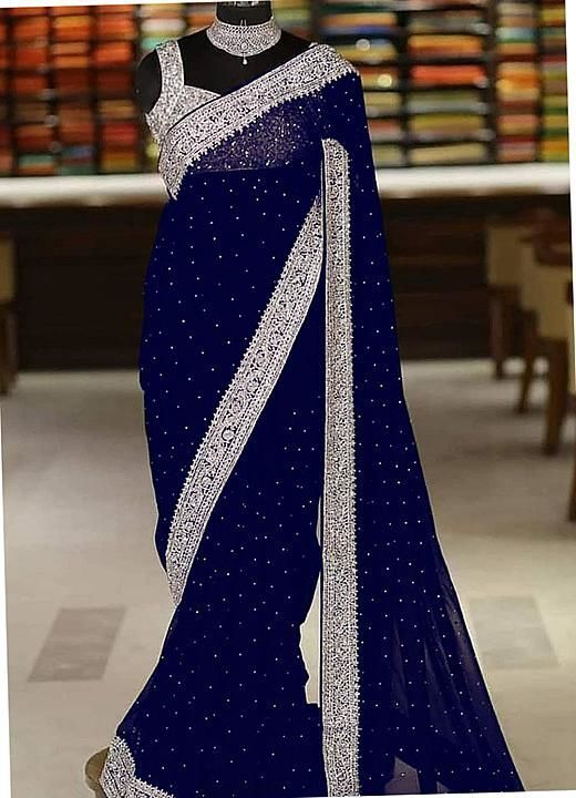 Soft net saree with moti work with silver diamond brocket blouse fabric uploaded by business on 11/5/2020
