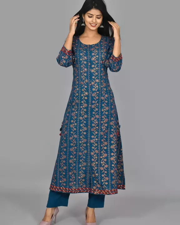 Blue long Kurti with pant uploaded by business on 6/26/2022