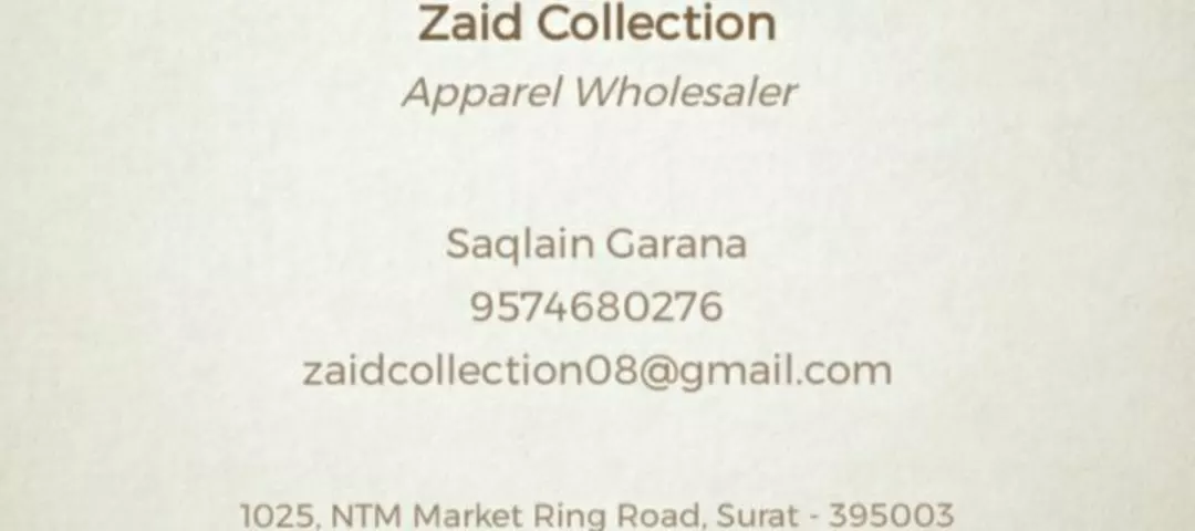 Visiting card store images of Zaid Collection