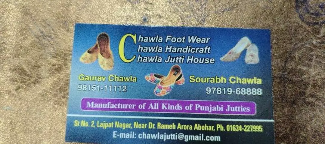 Visiting card store images of Chawla jutti