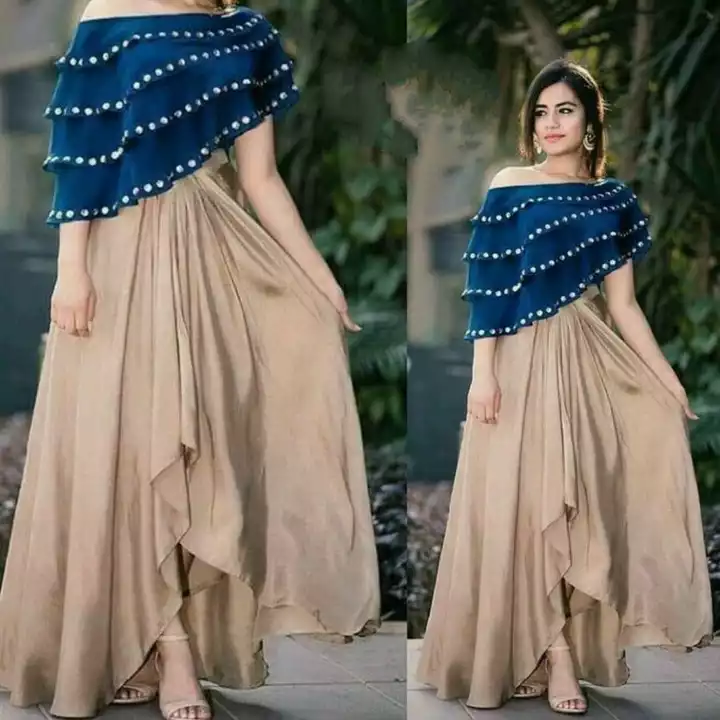 *Gown Ponchu* set with *Foil Mirror Work on Ponchu in One Side Off shoulder pattern* 
 *Gown with Fu uploaded by Silkora sarees on 6/29/2022