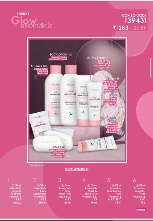 Post image Glow essential combo pack for skin care is only for 1283 rupees