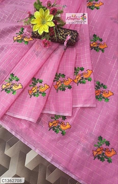 Post image *Catalog Name:* Pretty Embroidered Chanderi Cotton Saree

*Details:*
Description:  Printed Saree and 1 Piece of Blouse
Fabric: Saree: Chanderi Cotton, Blouse: Chanderi Cotton
Length: Saree: 5.5 Mtr, Blouse: 0.80 Mtr
Work: Saree: Embroidered , Blouse: Jacquard
Designs: 8