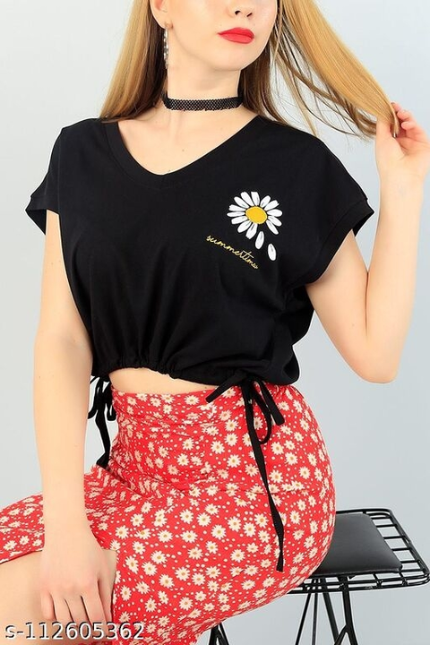 BLUSSA sunflower printed crop top black color uploaded by business on 7/1/2022