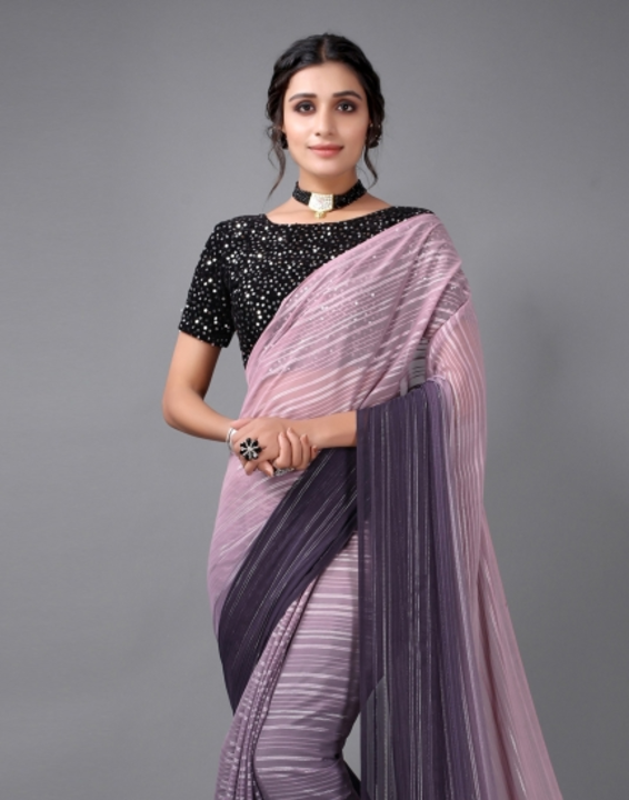 Samah Dyed, Striped, Solid, Embellished Bollywood Georgette Saree uploaded by business on 7/2/2022