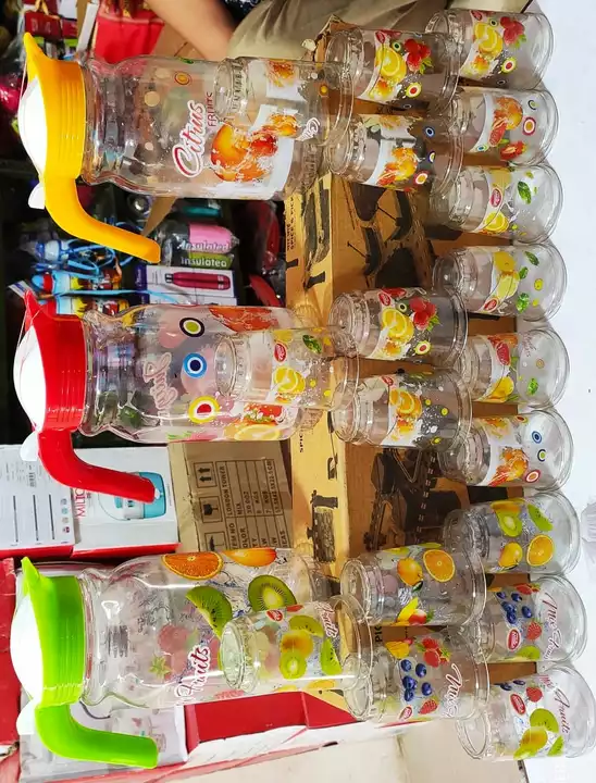 Fruity jug with 6 pcs glass set 88₹/set uploaded by Home&kitchan and toys house on 7/4/2022