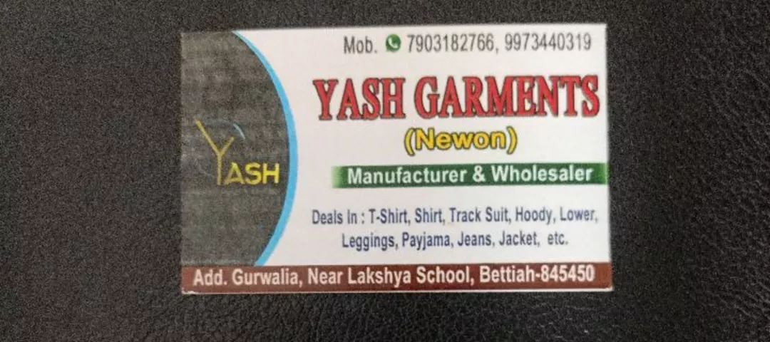 Visiting card store images of Yash garments