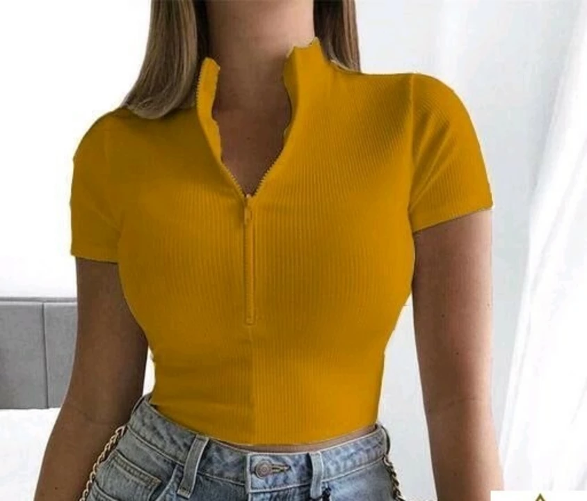 Post image High neck zipper top for womenName: High neck zipper top for womenFabric: LycraSleeve Length: Short SleevesPattern: RibbedNet Quantity (N): 1Sizes:S (Bust Size: 30 in, Length Size: 18 in) M (Bust Size: 32 in, Length Size: 19 in) L (Bust Size: 34 in, Length Size: 20 in) 
This crop zipper top made of rib fabric this is a crop topCountry of Origin: India 
₹ 299
