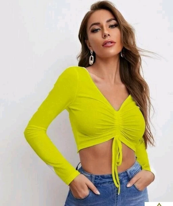 Post image Preety full sleeve drawstring crop top for womenName: Preety full sleeve drawstring crop top for womenFabric: LycraSleeve Length: Long SleevesPattern: SolidNet Quantity (N): 1Sizes:S (Bust Size: 30 in) M (Bust Size: 32 in) L (Bust Size: 34 in) 
This rib fabric stretchable drawstring crop top it has full sleeve and front side string Country of Origin: India 
₹ 319