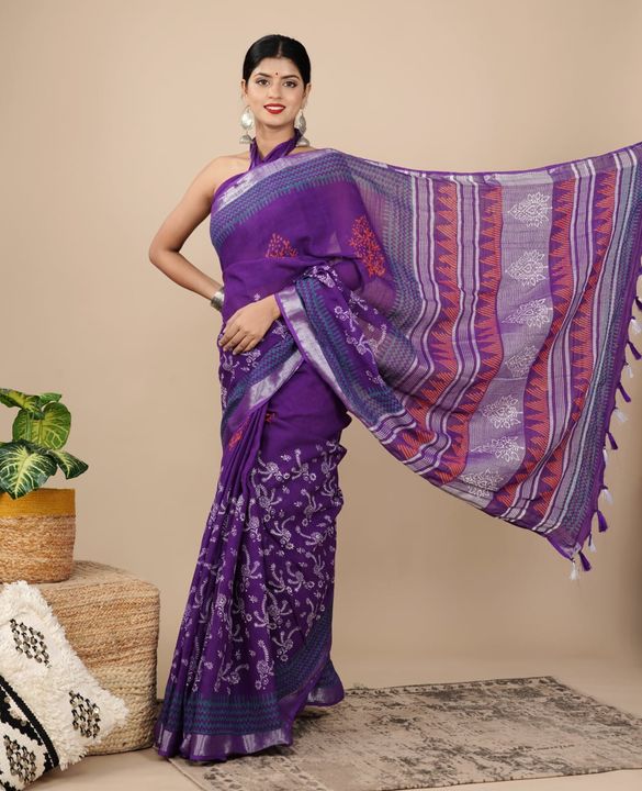 Post image Traditional  linen saree hand block print