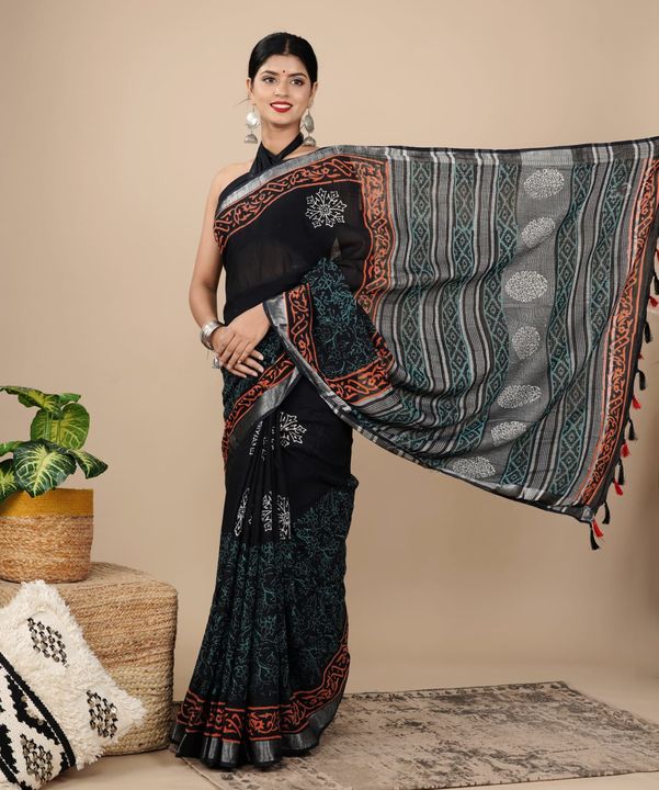 Linen cotton saree uploaded by Shree ram fashion on 7/4/2022