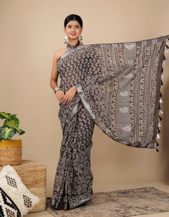 Linen cotton saree uploaded by business on 7/4/2022