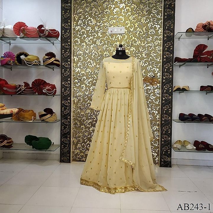 Golden Zari Embroidered Gown uploaded by business on 11/8/2020