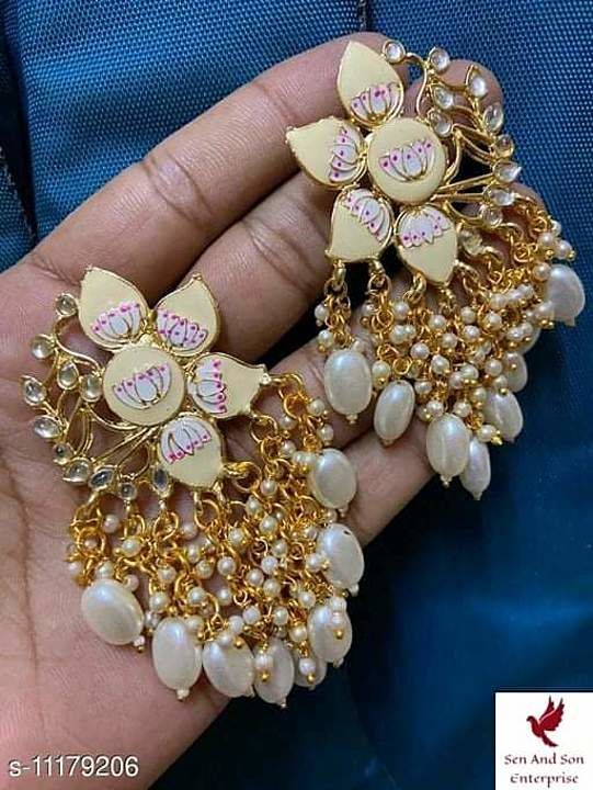 Golden white earrings  uploaded by business on 11/8/2020